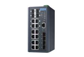 Керований 16-ти портовий комутатор Advantech EKI-7716 на 8 FE чи GE портов, 4 SFP і 4 combo для монтажу на DIN рейку з розширеним температурним діапазоном 