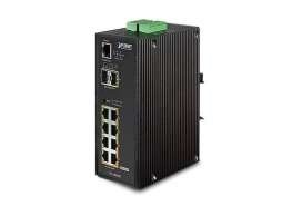 Промышленный коммутатор Planet IGS-10020PT на 2 SFP и 8 POE 802.3af портов GIgabit Ethernet для установки на DIN рейку