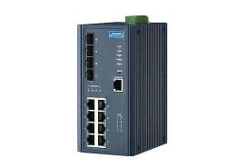 Управляемый 12-ти портовый Gigabit Ethernet коммутатор Advantech EKI-7712 на 4 SFP порта и 8 POE портов для монтажа на DIN рейкус расширенным температурным диапазоном и протоколом X-Ring Pro 