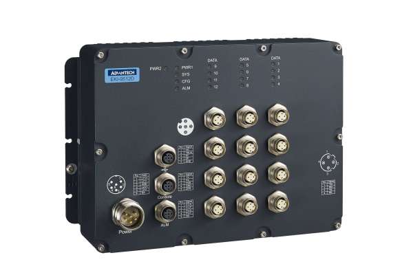 EN50155 12 port Managed Ethernet Switch Advantech EKI-9512 with POE, IP67 protection and M12 connection