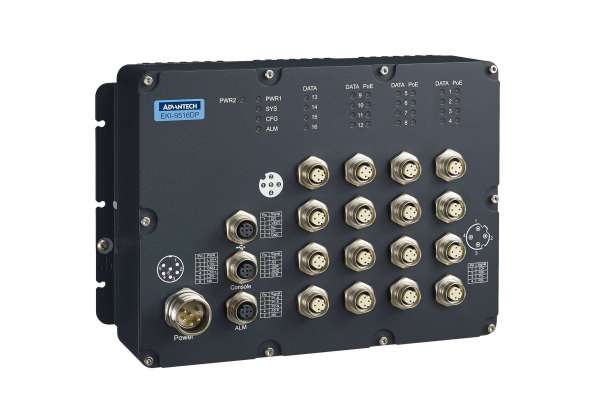 EN50155 16 портовый управляемый коммутатор Advantech EKI-9516 с портами POE, IP67 защитой и разъемами M12