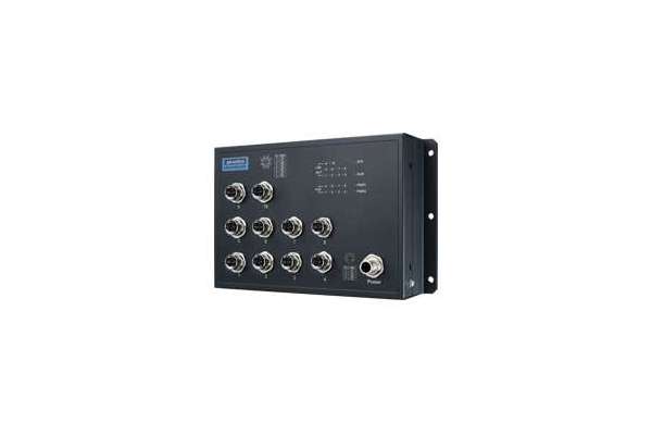 EN 50155 10-port Unmanaged PoE M12 Full Giga Ethernet Switch 72/96/110 VDC Advantech