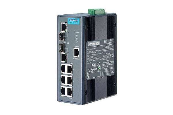 Промышленный управляемый коммутатор Advantech EKI-2748 8 портов Gigabit Ethernet для монтажа на DIN рейку