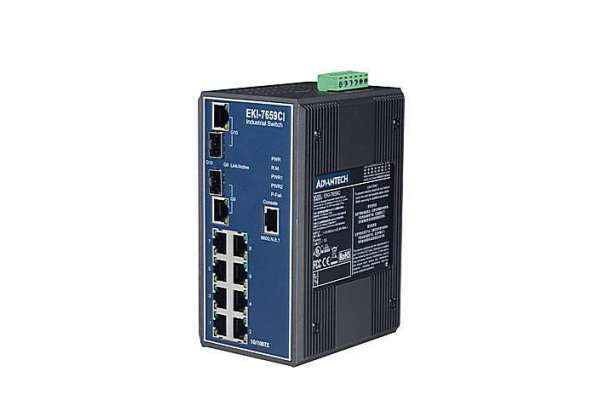Промышленный управляемый GigabitEthernet коммутатор Advantech EKI-7659C на 2 SFP и 8 TX портов с расширенным температурным диапазоном