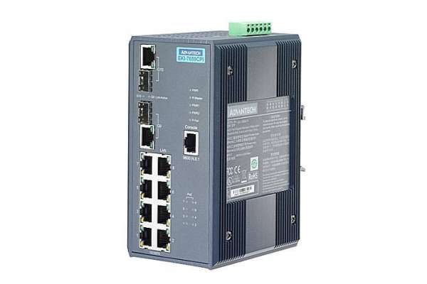 Промышленный управляемый GigabitEthernet коммутатор Advantech EKI-7659C на 2 SFP и 8 TX портов с POE и расширенным температурным диапазоном