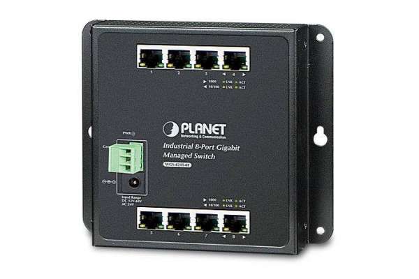 Промышленный настенный коммутатор GIgabit Ethernet плоского типа на 8 портов, с управлением и портами POE