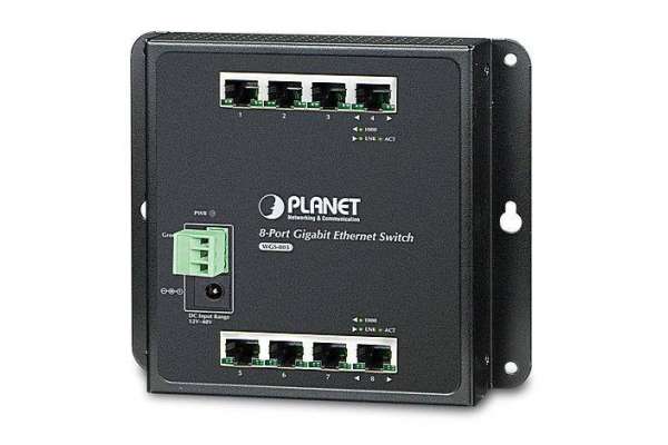Промышленный настенный коммутатор GIgabit Ethernet плоского типа на 8 портов, с управлением и портами POE