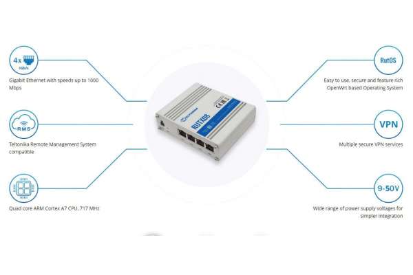 Durable and powerful Industrial router Teltonika-RUTX08 on RutOS 4 Ethernet ports