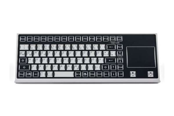 The robust industrial keyboard Industyle TKF-085c-TOUCH-MGEH with a flat aluminum enclosure and integrated touchpad