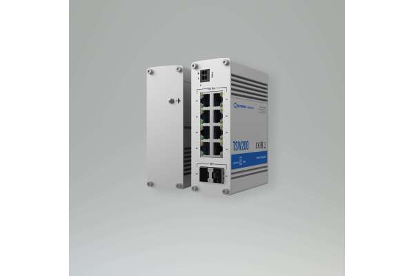 Industrial unmanaged POE+ switch Teltonika with 8 x Gigabit Ethernet with speeds up to 1000 Mbps TSW200