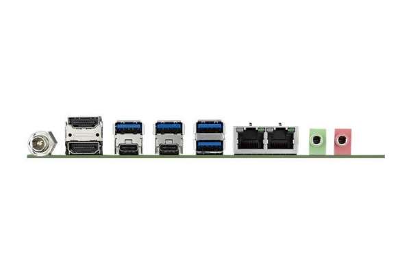 Mini-ITX with 2 x HDMI, 2 x DP(Type-C), 8 x USB, 6 x COM, and 12V DC-In