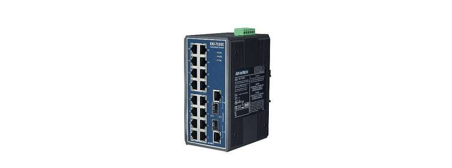 Промышленный 16-ти портовый неуправляемый коммутатор Advantech EKI-7626C с комбинированными портами Gb Ethernet