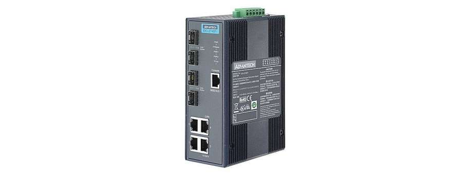 Управляемый 8-и портовый Gigabit Ethernet коммутатор Advantech EKI-2748 с SFP, X-Ring Pro и работой от -40°C до +70°C