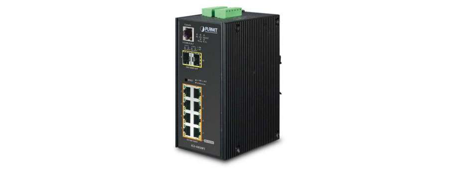 Промисловий комутатор на 2 SFP і 8 POE портів GIgabit Ethernet для встановлення на DIN рейку Planet IGS-10020PT 