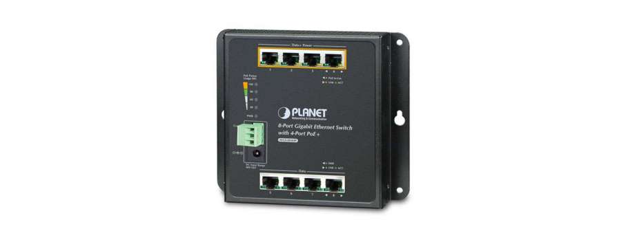 Промисловий настінний комутатор Planet WGS-804HP на 8 портів GIgabit Ethernet, з управлінням і POE