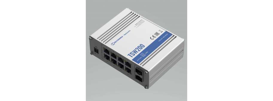 Промисловий некерований комутатор POE+ Teltonika з 8 x Gigabit Ethernet зі швидкістю до 1000 Мбіт/с TSW200